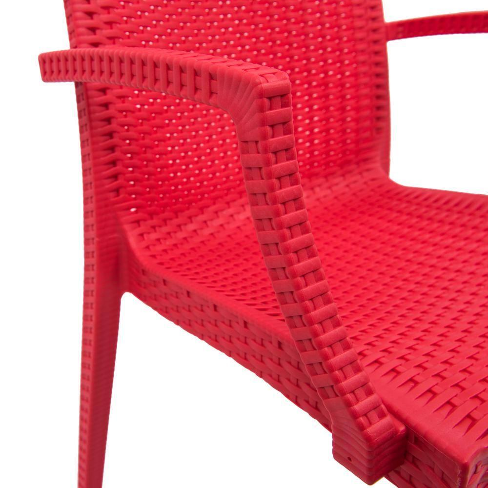 LeisureMod Mace Modern Dining Arm Chair for Indoor and Outdoor Home, Set of 2 in Red
