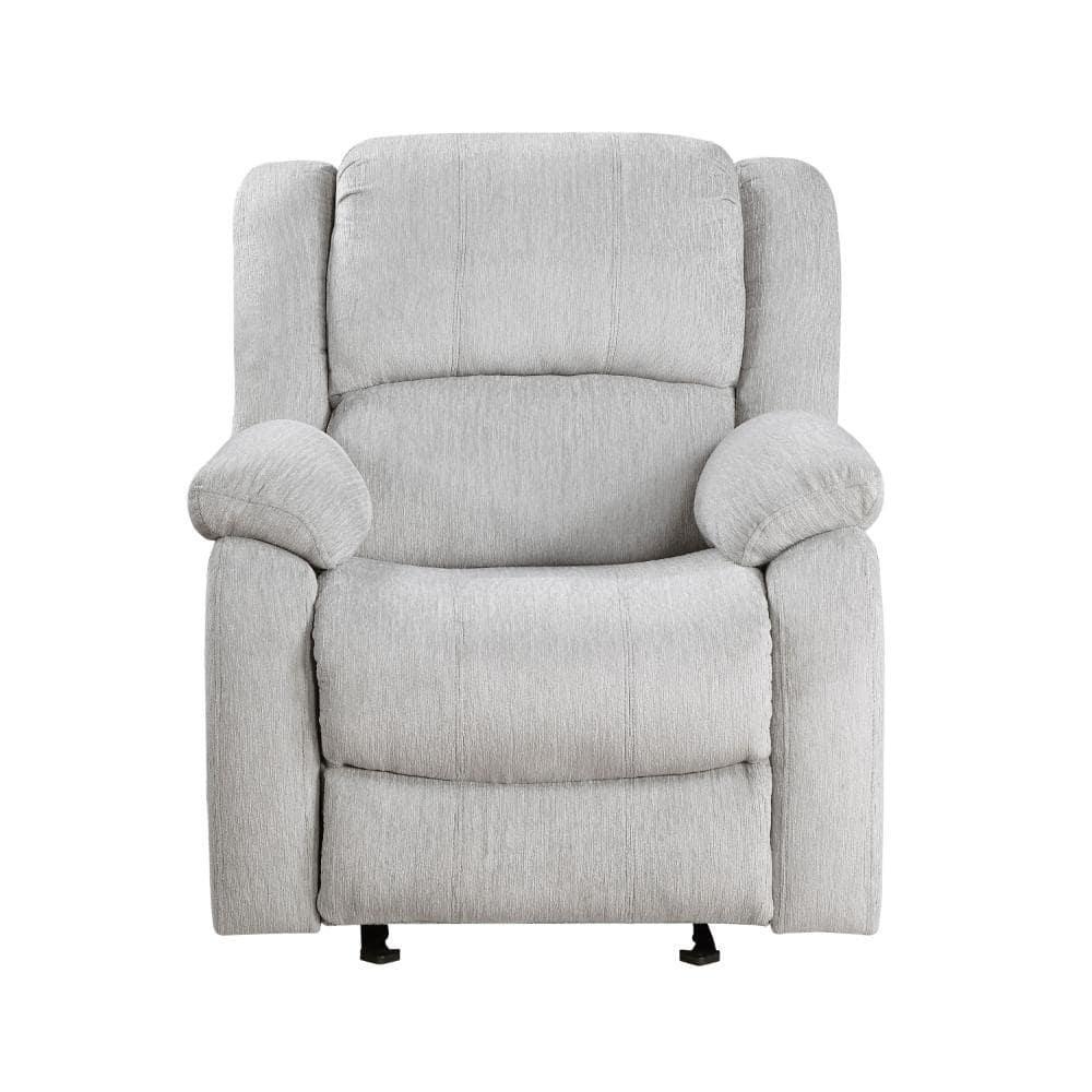 Benjara BM314756 38 in. Chris Manual Glider Recliner Chair, Solid Wood - Light Gray Chenille