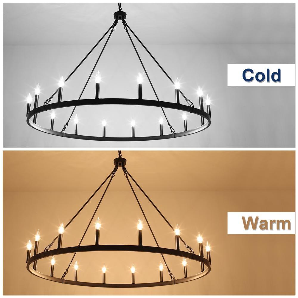 16-Lights Wagon Wheel Chandelier 47 Inch Black Farmhouse Chandelier Large Chandeliers for High Ceilings Round Modern Farmhouse Chandeliers Ceiling Light for Living Room Dining Room Foyer Entryway
