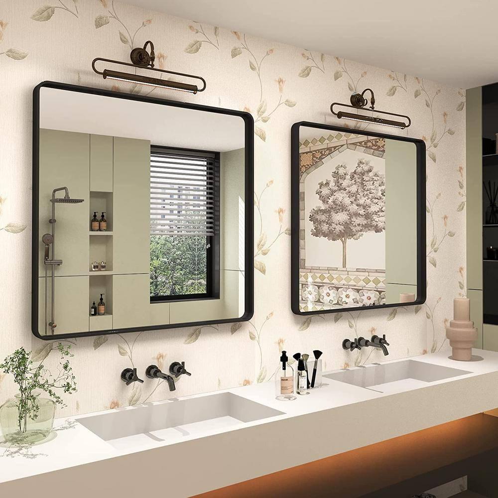 LOAAO 36X36 Inch Black Metal Framed Bathroom Mirror for Wall, Matte Black Bathroom Vanity Mirror Farmhouse, Anti-Rust, Tempered Glass, Hangs Horizontally or Vertically