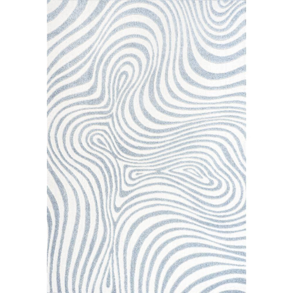 JONATHAN Y Maribo High-Low Abstract Groovy Striped Light Blue/Ivory 5 ft. x 8 ft. Indoor/Outdoor Area Rug