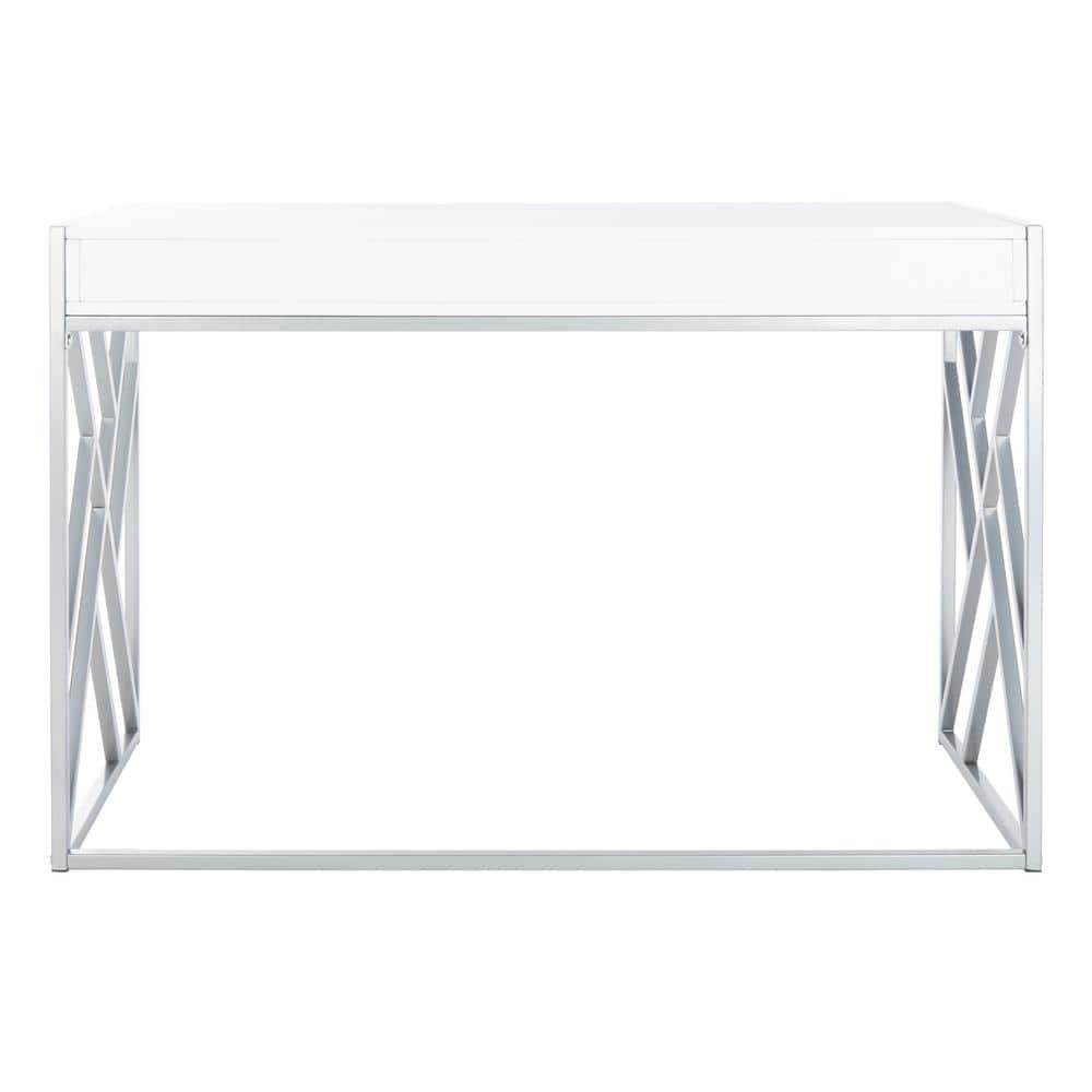 Elaine 1 Drawer Desk - White/Silver - Safavieh