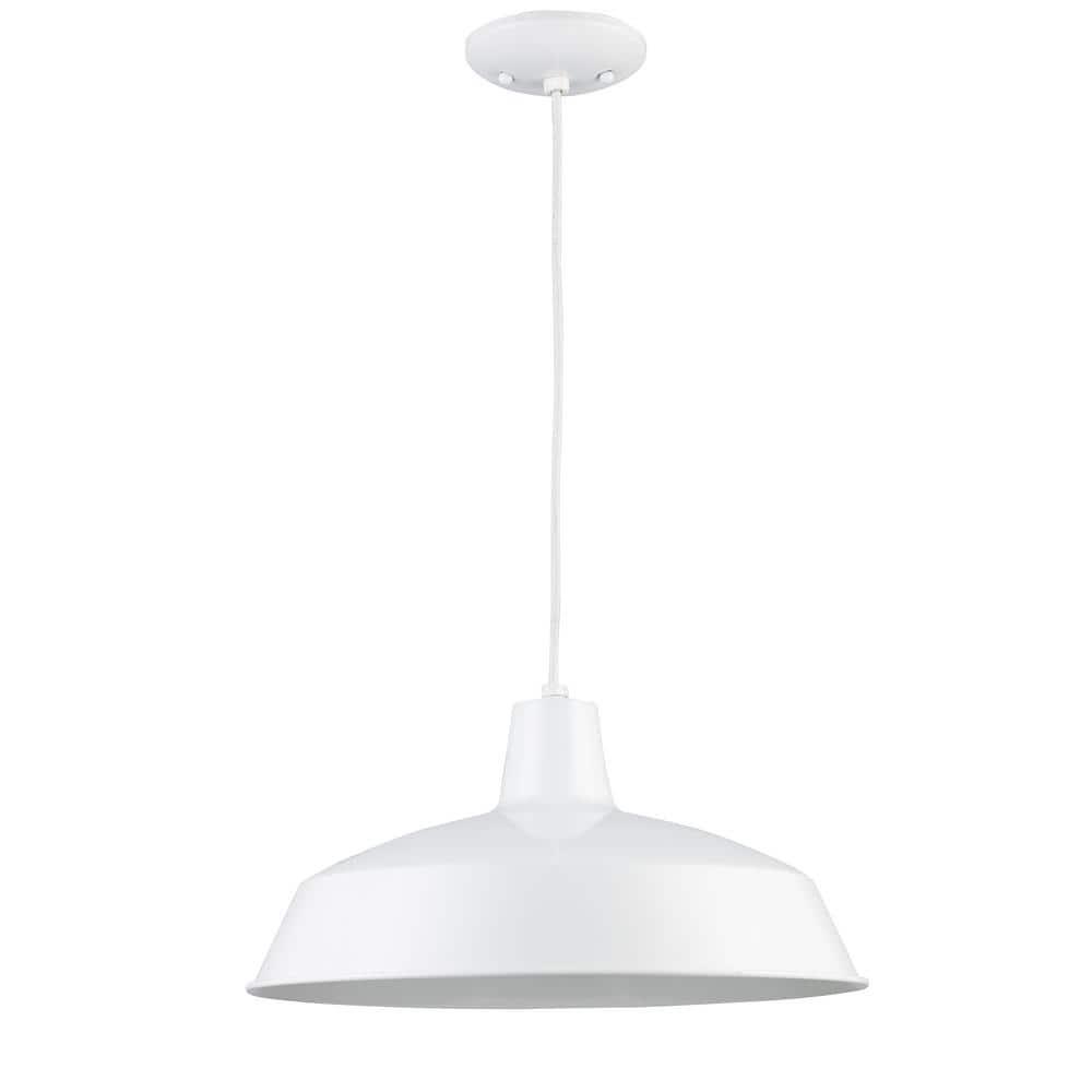 Lucid Lighting White Industrial Dome Medium Hanging Pendant Light