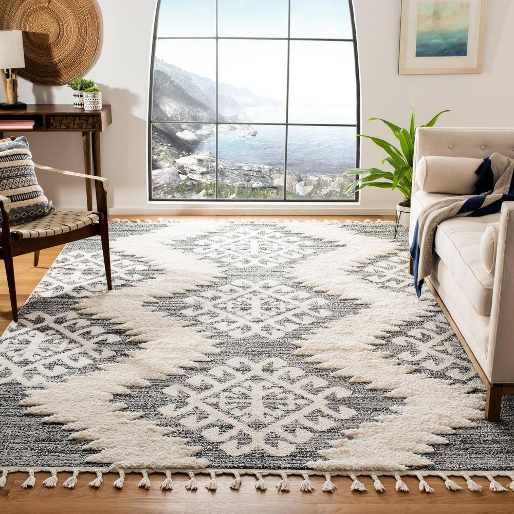 Moroccan Tassel Shag MTS652 Power Loomed Indoor Area Rug - Ivory/Grey - 8'x10' - Safavieh