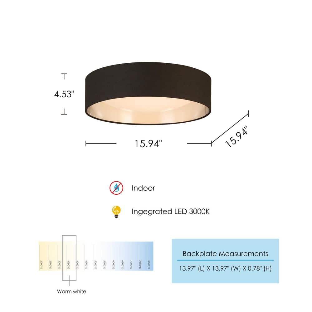 Orme - 16" LED Flush Mount Ceiling Lighting - Black Exterior/Gold Interior Fabric Shade with Acrylic Diffuser