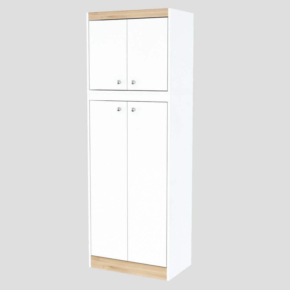 4 Doors Kitchen Storage Cabinet White/Oak - Inval: Modern Pantry with Adjustable Shelves