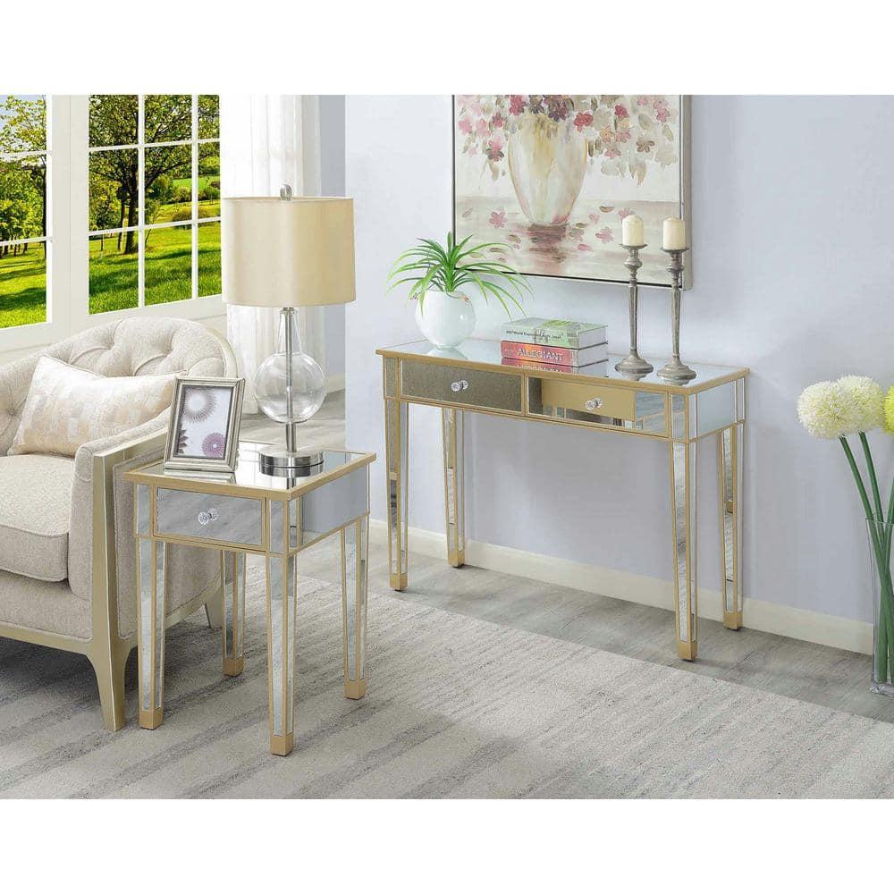 Convenience Concepts Gold Coast Mirrored 2 Drawer Desk, Console, Vanity, Champagne/Mirror