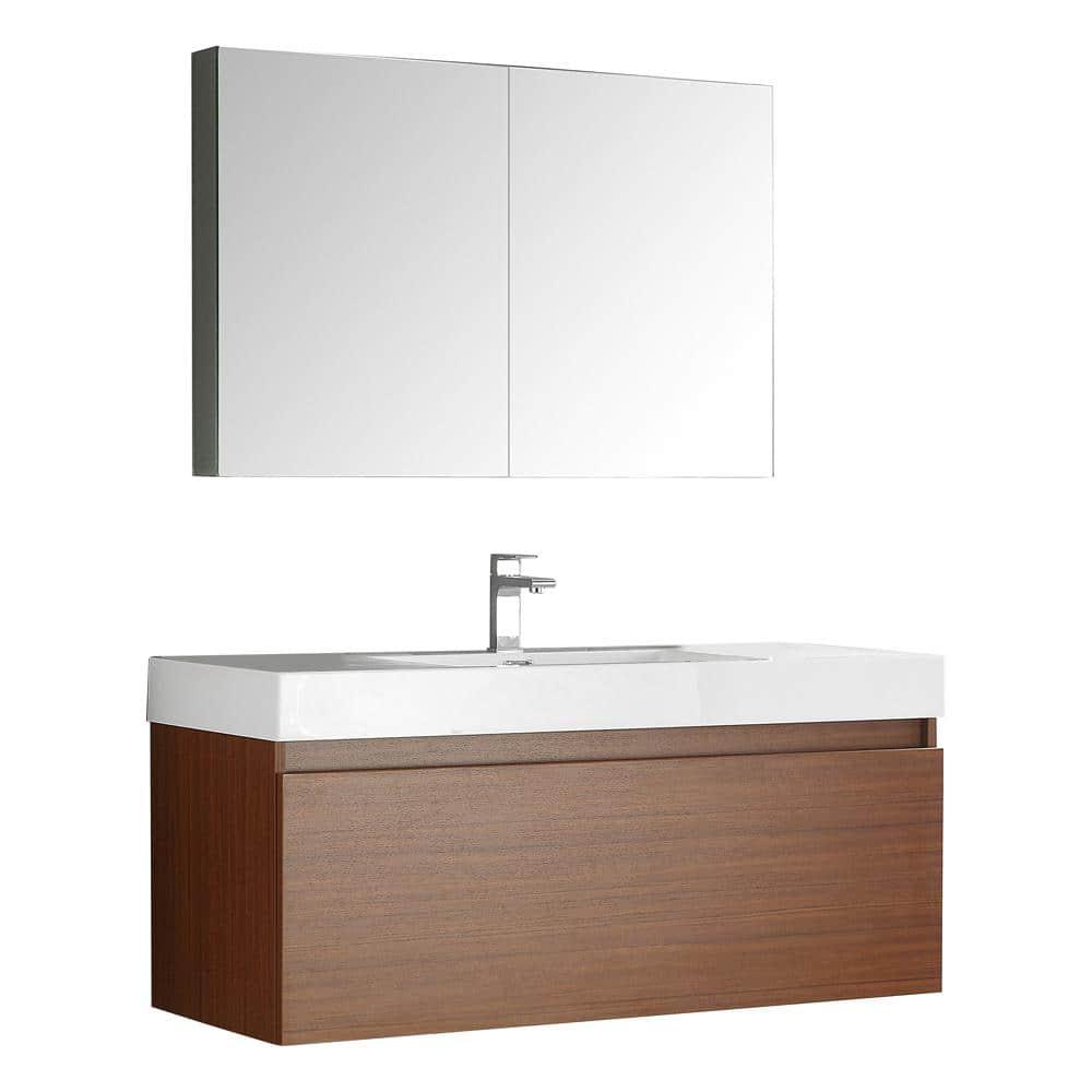 Mezzo 48" Wall Mount Single Sink Modern Bathroom Vanity with Medicine Cabinet - Faucet Not Included