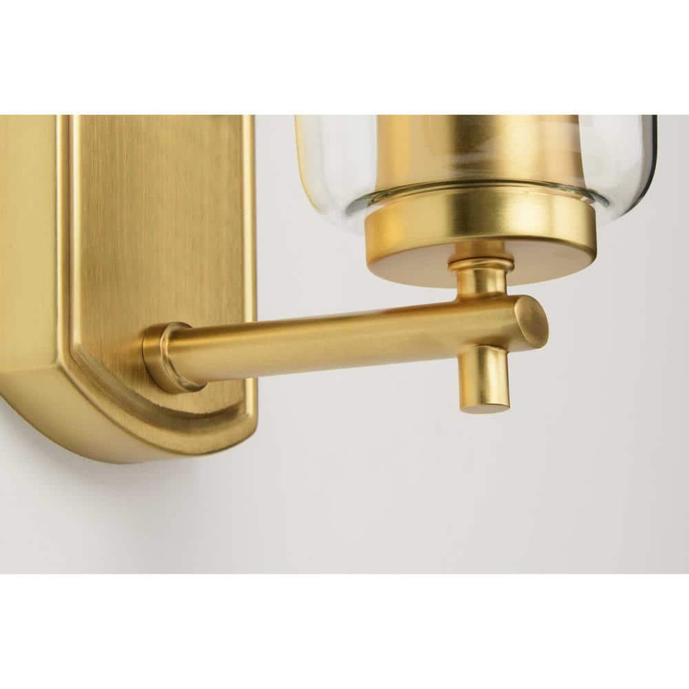 Progress Lighting Adley 1-Light Bath Wall Light, Satin Brass, Clear Glass Shade