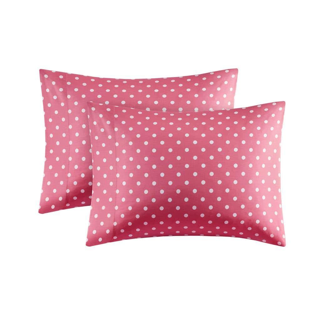 Queen Polka Dot Printed Cotton Sheet Set Dark Pink