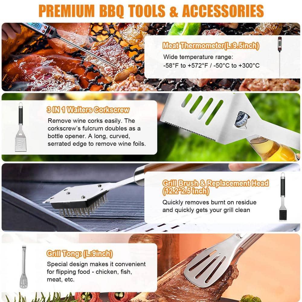 BBQ Grill Accessories Set, 38Pcs Stainless Steel Grill Tools Grilling Accessories with Aluminum Case, Thermometer, Grill Mats for Camping/Backyard Barbecue, Grill Utensils Set for Men Women