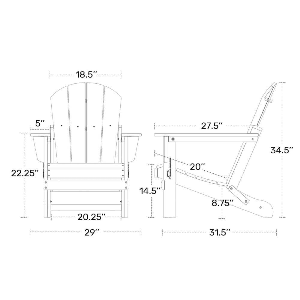 JUSTLET Outdoor Patio Chair, HDPE Folding Adirondack Chair Set of 2, Orange