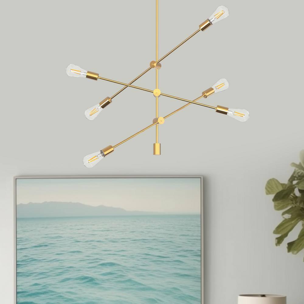 6 Light Sputnik-Inspired Chandelier,Gold Modern Chandelier Pendant Lighting for Kitchen Island Bedroom Living Room