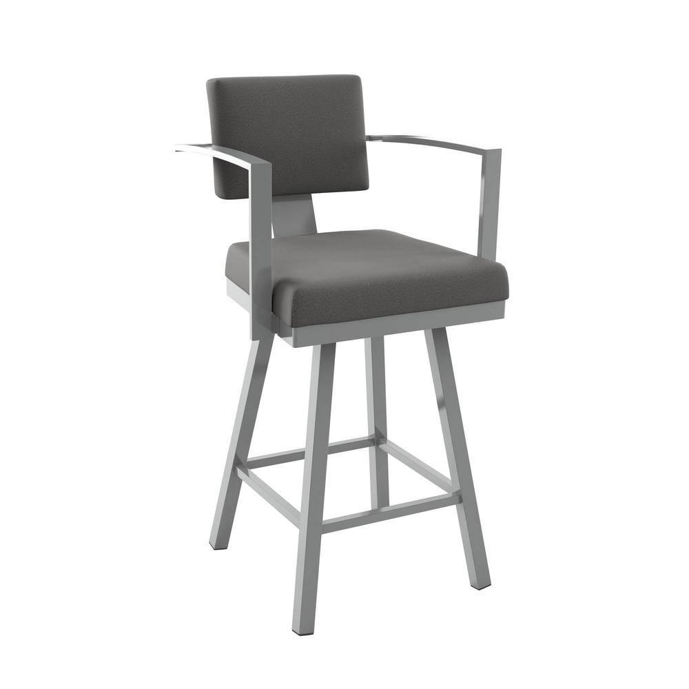Amisco Akers 26 In. Swivel Counter Stool - Grey Polyester / Metallic Grey Metal