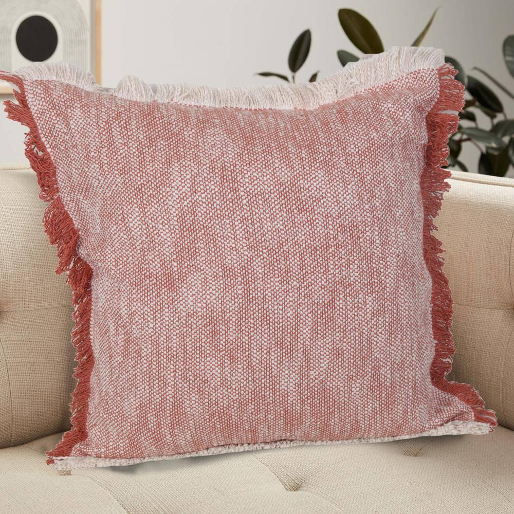 Woven Paths Bennett 20" x 20" Fringed Auburn Red Cotton Adult Decorative Throw Pillow