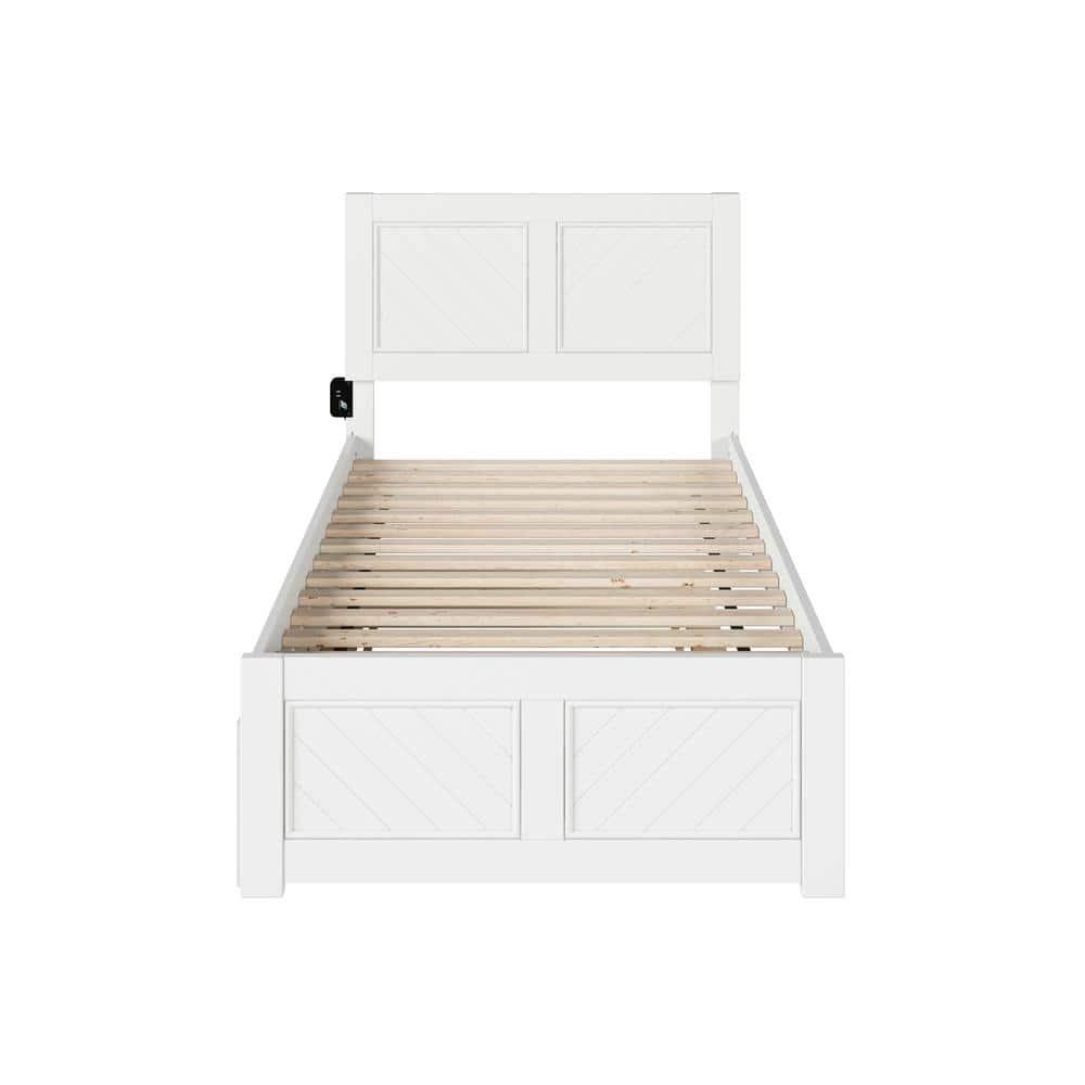 HAOYUN Canyon Twin XL Farmhouse Solid Wood Platform Bed with Footboard & Twin XL Trundle, White