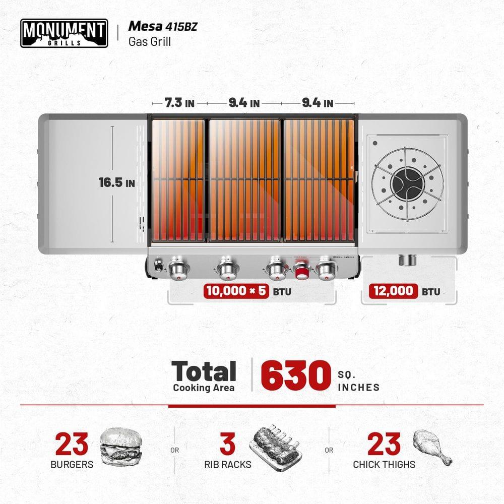 Monument Grills Mesa 415BZ,4-Burner Liquid Propane Infrared Gas Grill with Side Burner and Cabinet, 62,000 BTU – Perfect for Family BBQs