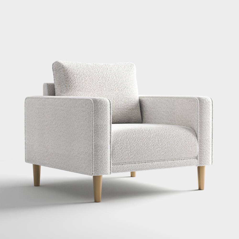 HOMES: Inside + Out Purebliss Modern Boucle Fabric Track Arm Accent Chair: Kiln-Dried Frame & Gold Legs