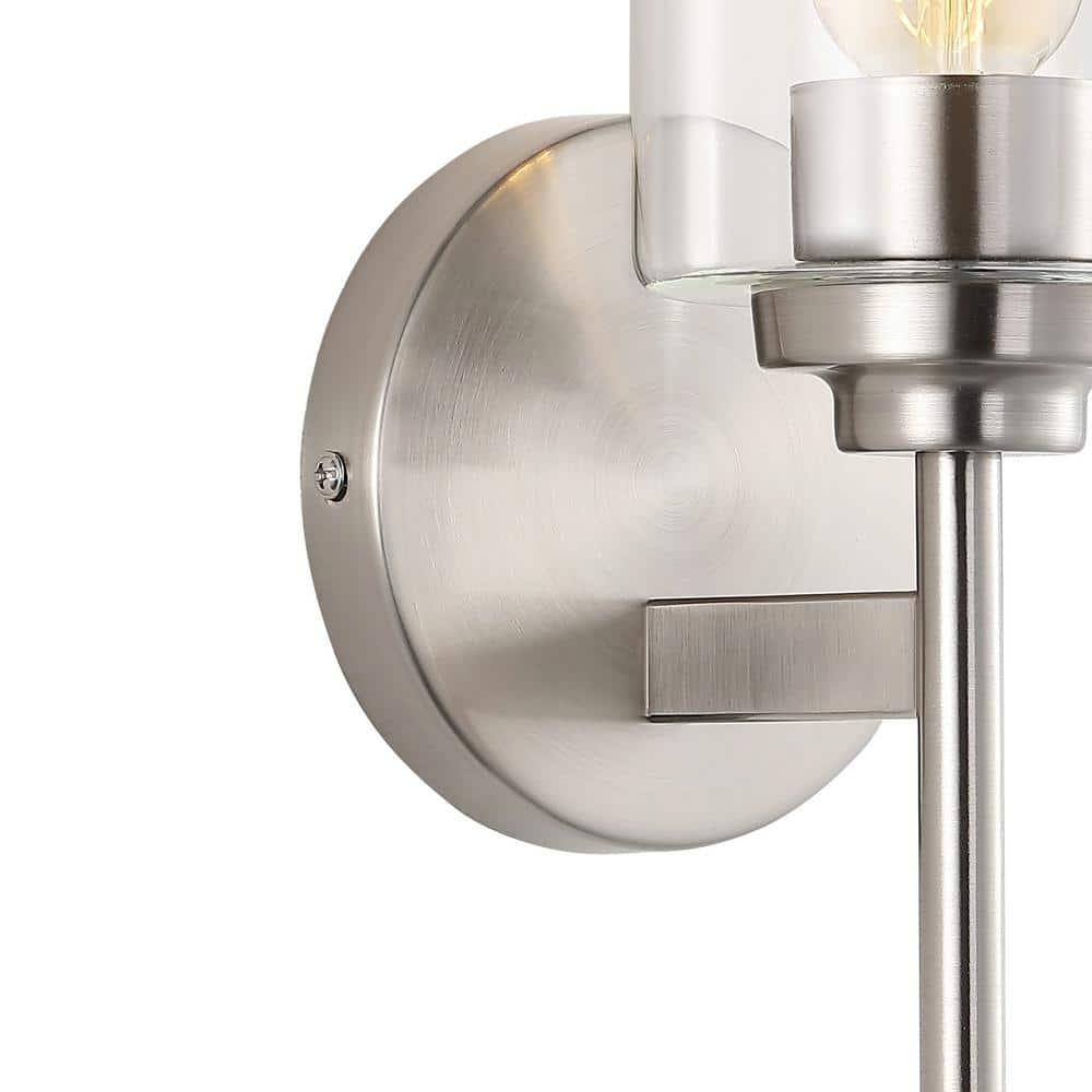 Juno 13 in. 1-Light Nickel Farmhouse Industrial Iron Cylinder LED Wall Sconce Vanity Light
