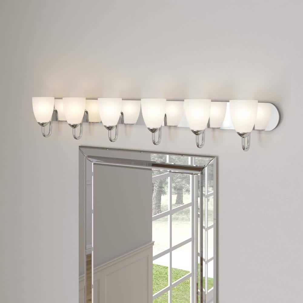 Progress Lighting Gather 6-Light Bath Bracket, Polished Chrome, Etched Glass Shades
