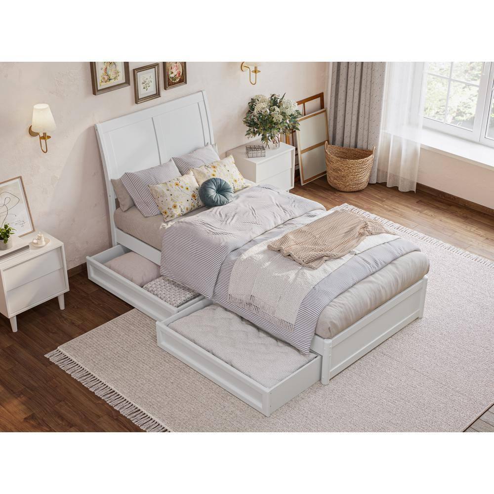 AFI, Andorra Twin XL Platform Bed with Panel Footboard and Storage Drawers, White