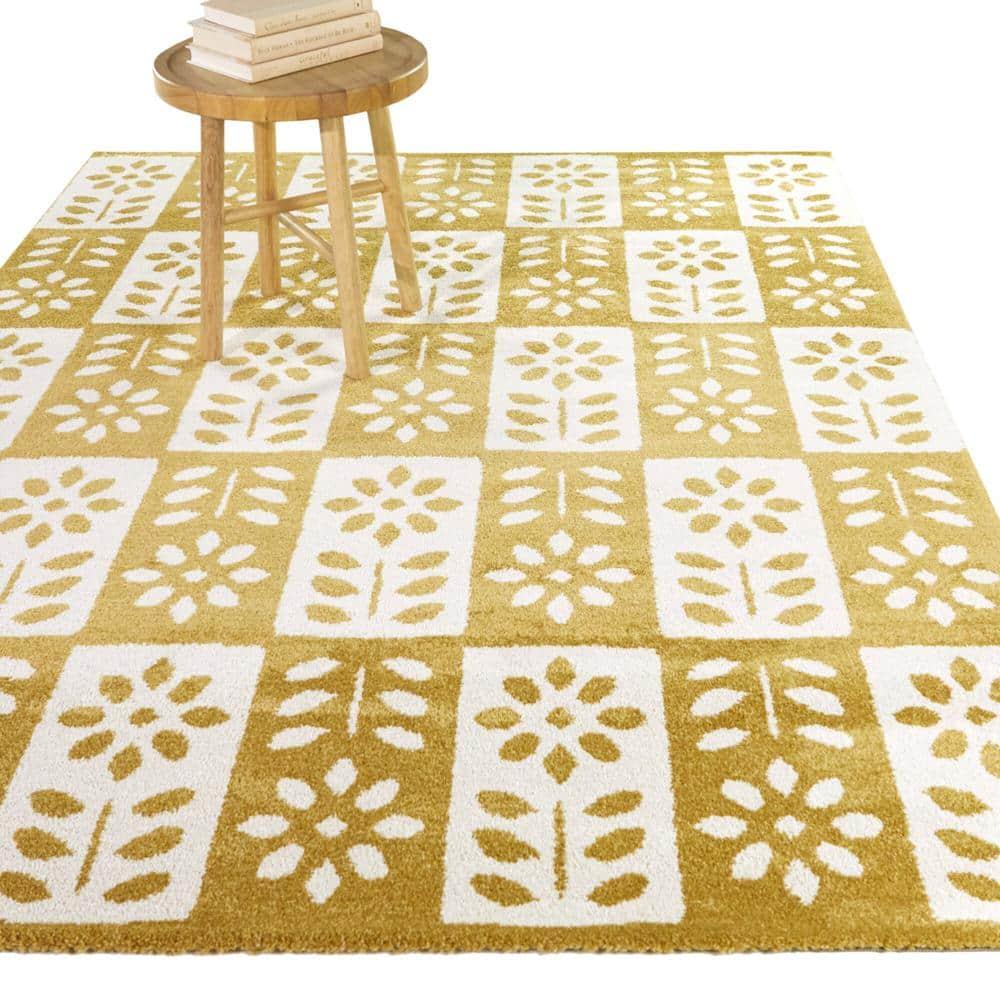 Balta Rugs 7' 10" x 10' Kids' Karol Modern Floral Gold: Kids Bedroom Area Rug, Fade & Stain-Resistant, OEKO-TEX Certified