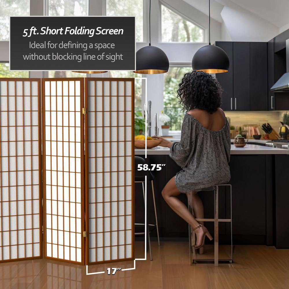 Oriental Furniture 5 ft. Tall Window Pane Shoji Screen - Walnut - 5 Panel