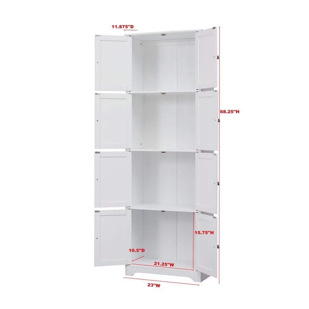 InRoom Furniture KT101-WH 8-Door Cabinet, White