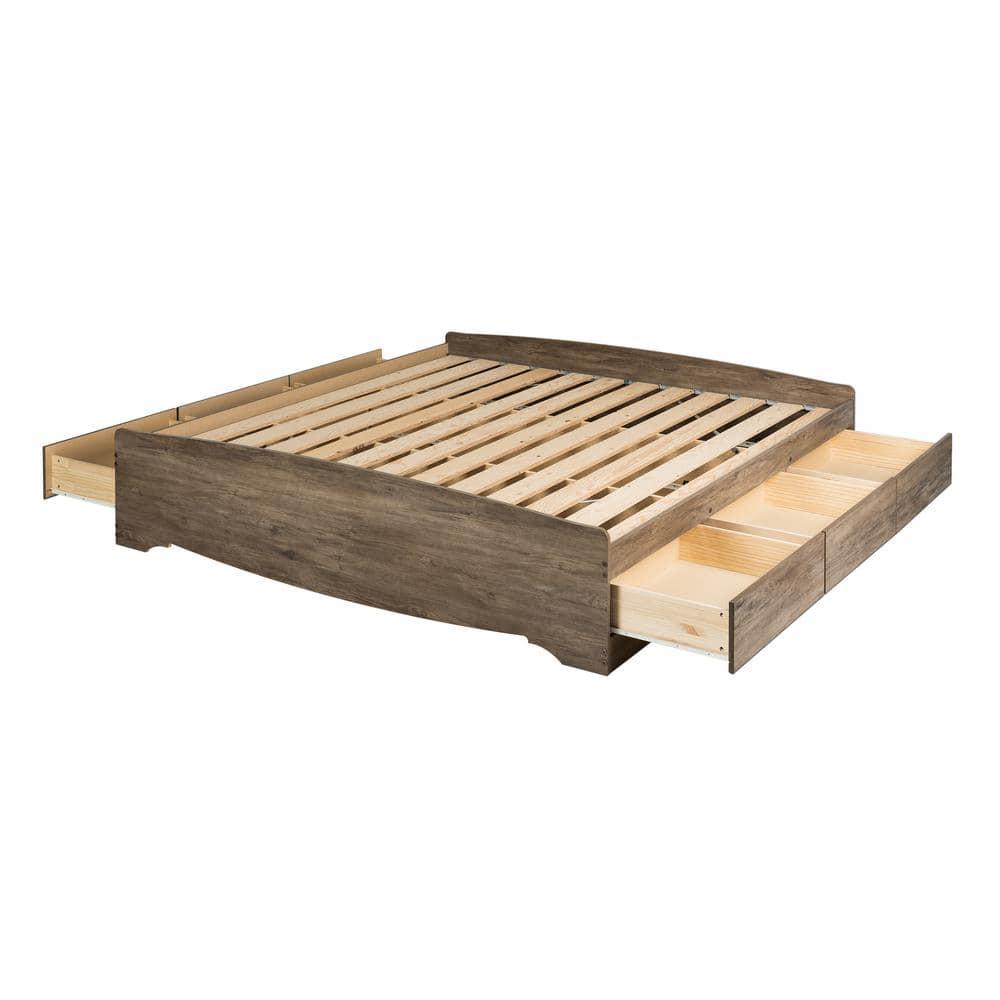 King Mate's Platform Storage Bed with 6 Drawers Drifted Gray - Prepac: King-Sized, No Box Spring Needed