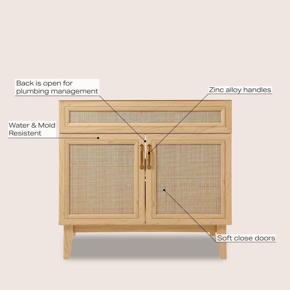 Javer 36" Rattan Modern Farmhouse 2-Shelf Bath Vanity Cabinet Only (Sink Basin not Included)