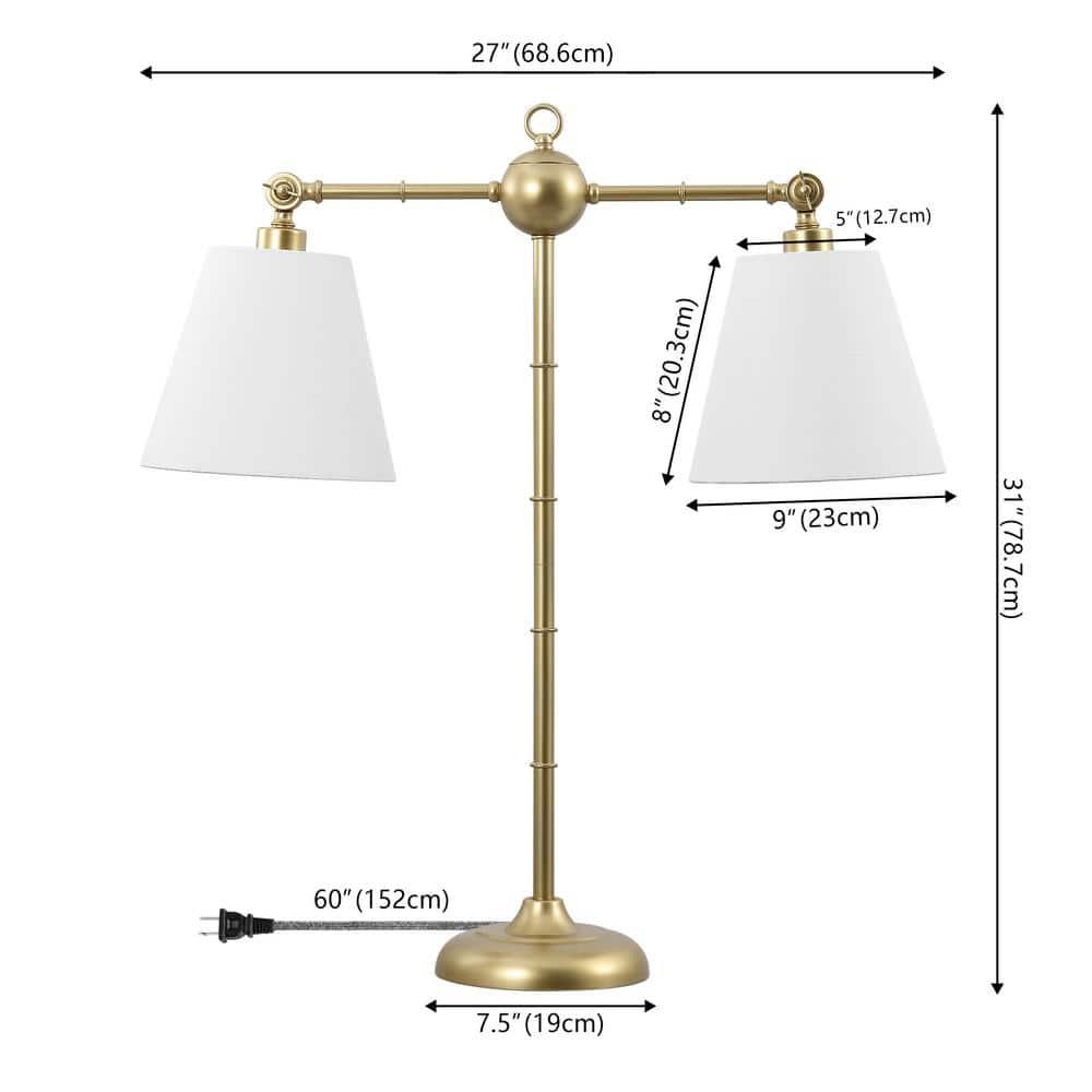 Gold Adjustable Dual White Shade Library Table Lamp