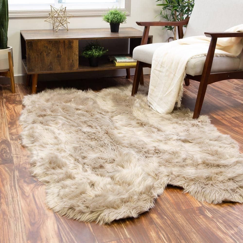 Ultra Soft Faux Sheepskin Fur Shag Rug Light Brown 4' x 6' Sheepskin