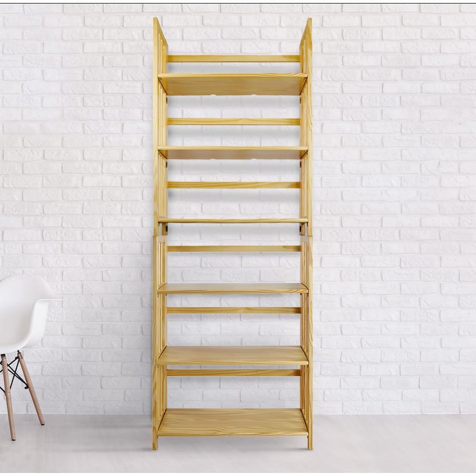 3-Shelf Folding Stackable Bookcase 27.5" Wide-Natu