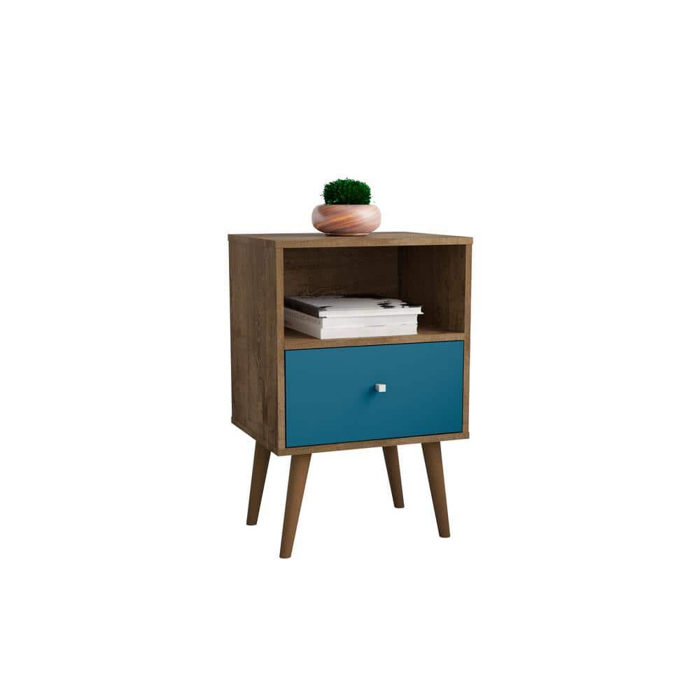 Liberty 1.0 Mid Century Modern Nightstand Rustic Brown/Aqua Blue - Manhattan Comfort