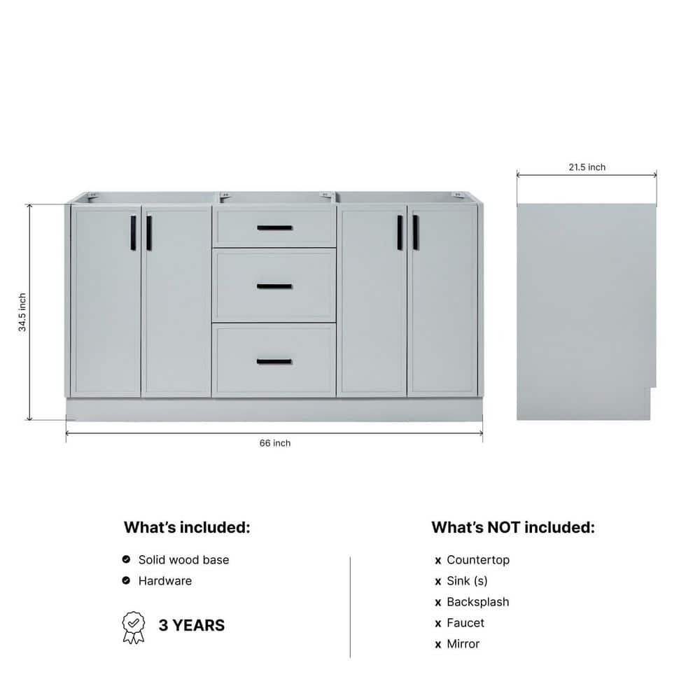 Ariel Kelley 66 Inch Double Sink Base Cabinet In Oak