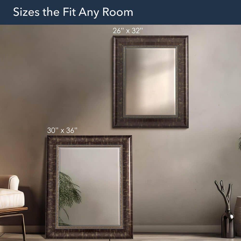 Head West Bronze Distressed Embossed Rectangular Framed Beveled Accent Wall Vanity Mirror - 30.5 x 36.5