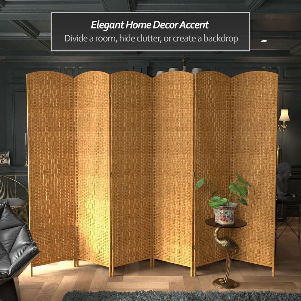 7 ft. Tall Diamond Weave Room Divider - Light Beige (6 Panels)