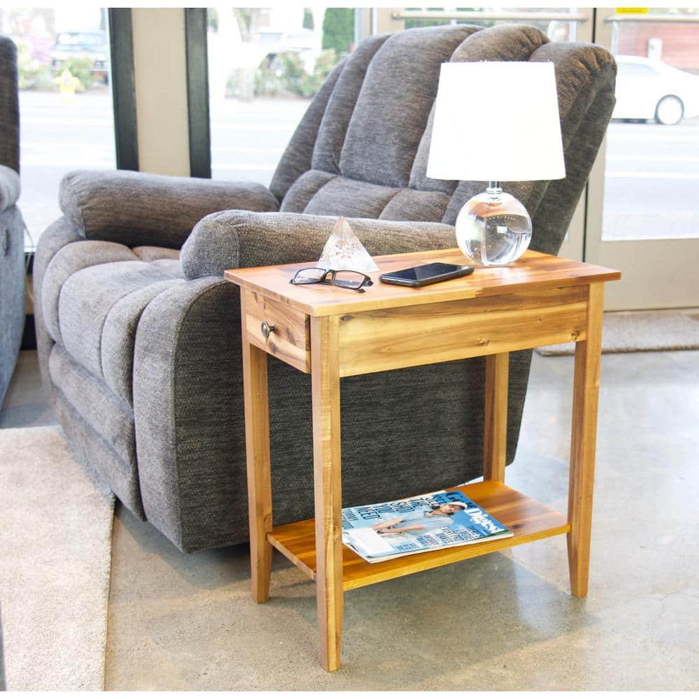 Casual Contemporary Living 2-Tier Solid Acacia Recliner Table with Drawer - Natural