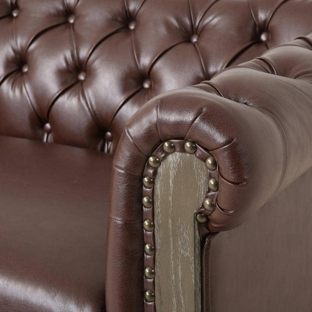 Noble House Glencoe Upholstered Tufted 3 Seater Sofa, Dark Brown