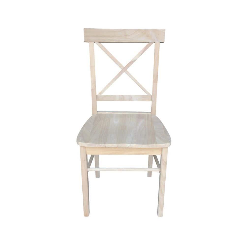 Set of 2 X Back Chairs with Solid Wood Seat Unfinished - International Concepts: Parawood, Kitchen Furniture