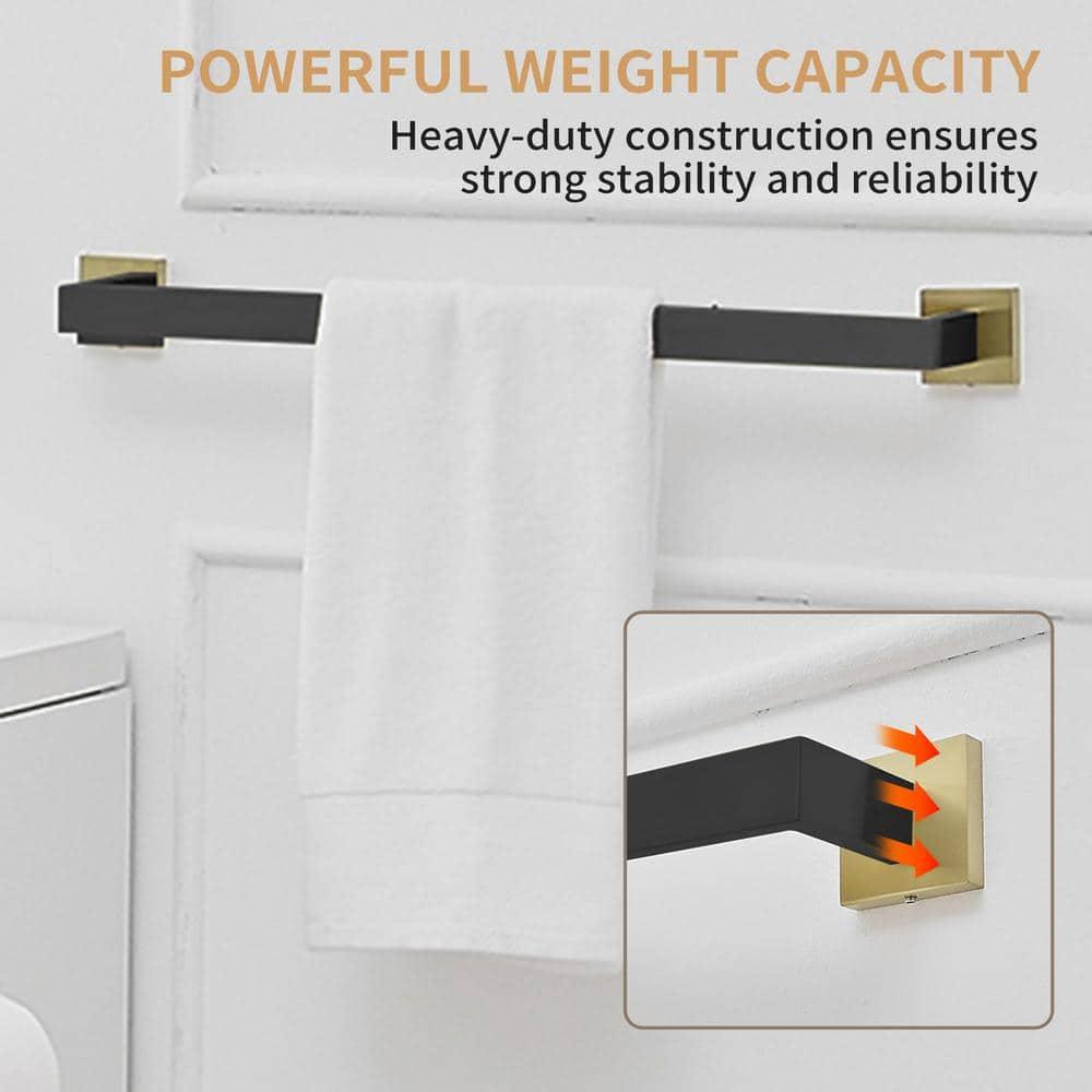 BWE 24 In. Modern Square Wall Mounted Single Bathroom Towel Bar Holder Rack Bath Accessories Hanger