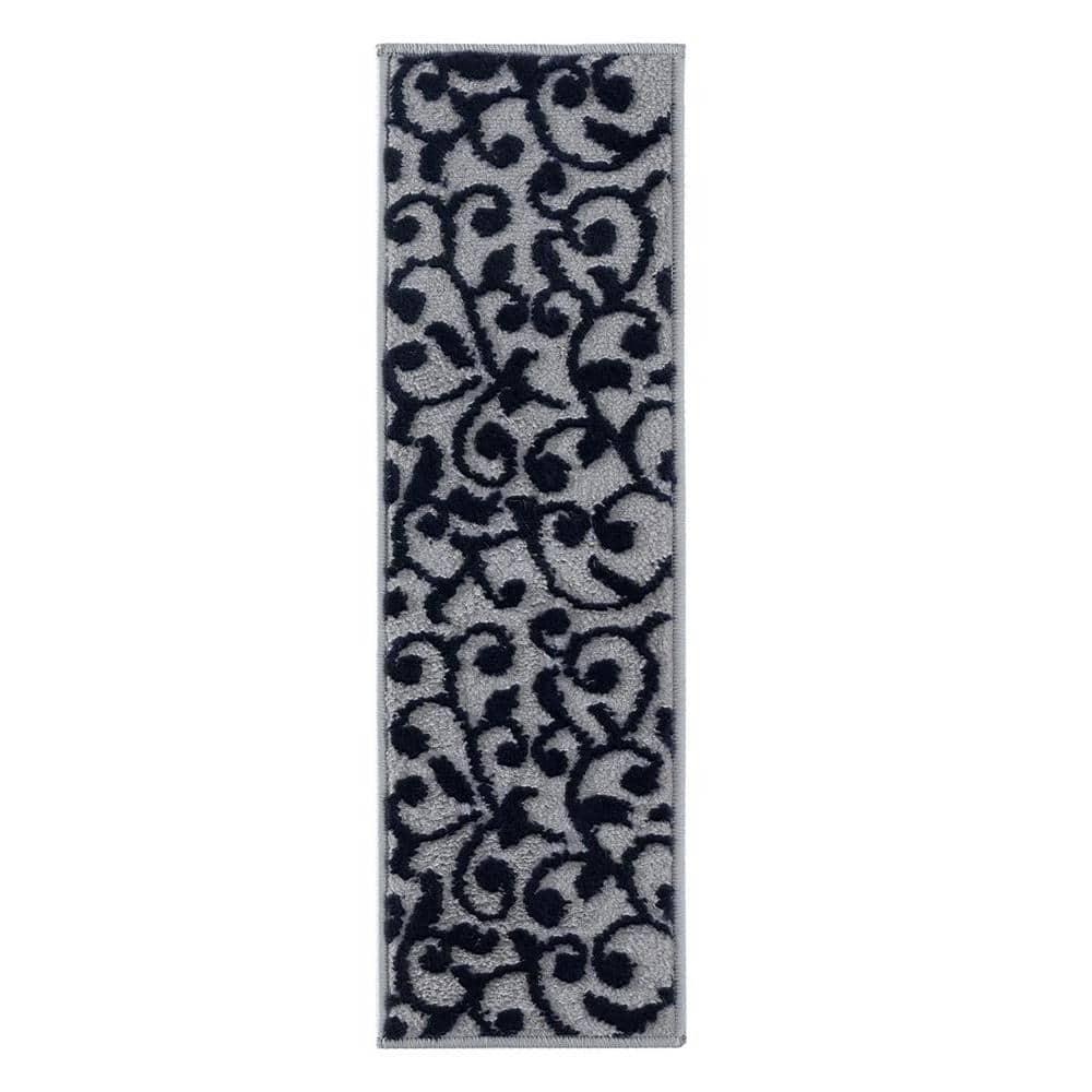 Sussexhome Leaves Collection Non-Slip Carpet Stair Treads for Wooden Steps, 9" X 28" , Pack of 15, Navy