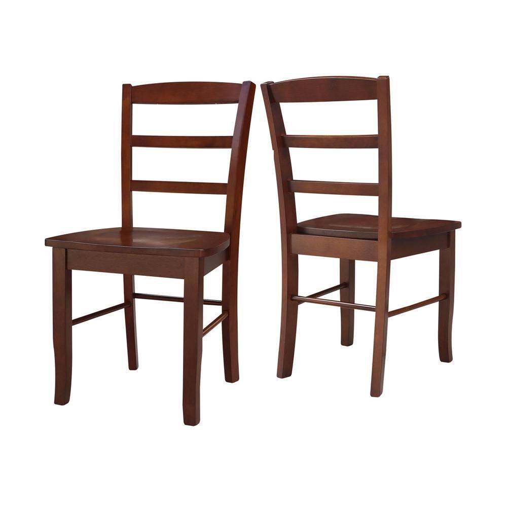 Set of 2 Madrid Ladderback Chairs Espresso - International Concepts: Rubberwood Frame, Mid-Century Modern Style