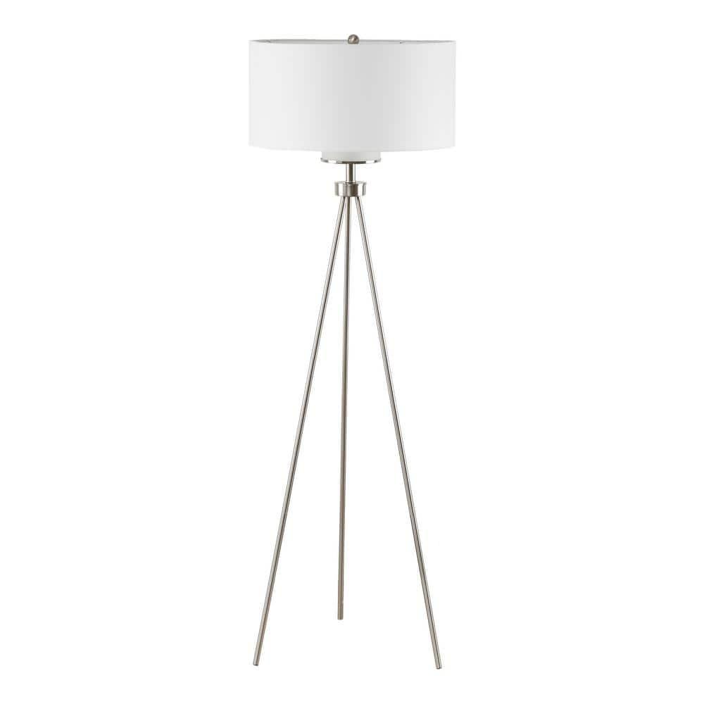 Ink+Ivy 64.5" Pacific Tripod Metal Floor Lamp (Includes LED Light Bulb) Silver: Modern Design, Cotton Shade