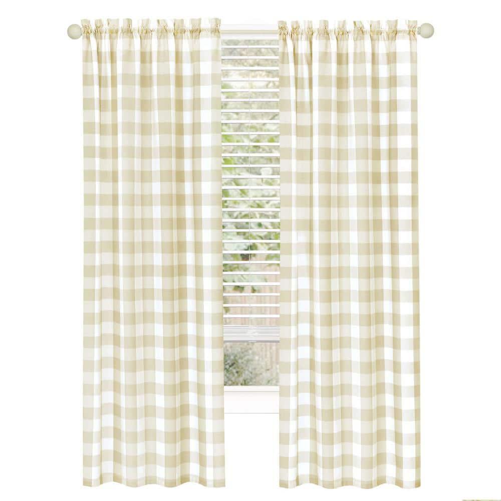 Achim Hunter Indoor Polyester/Cotton Light Filtering Checkered Curtain Panel, Tan, 42-in W x 63-in L
