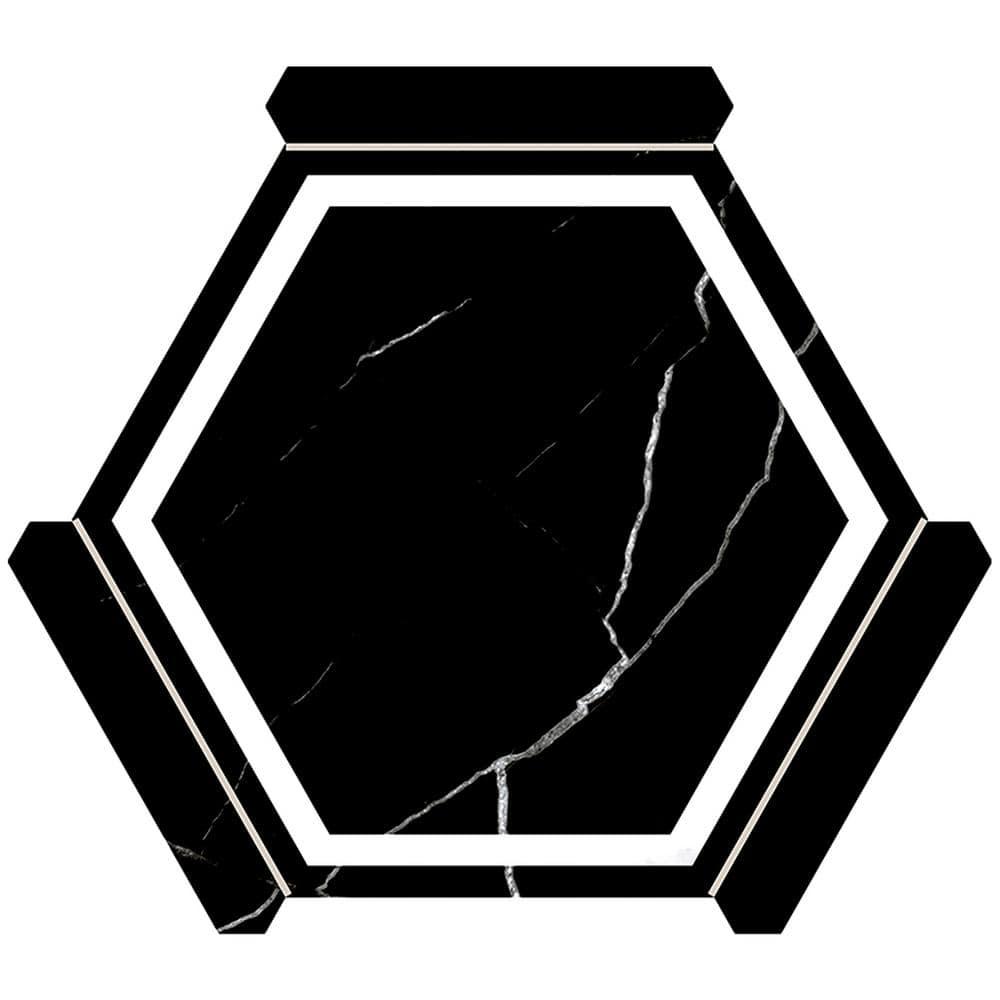 Apollo Tile Aureole 8.66 In. X 9.84 In. Matte Black And White Porcelain Hexagon Wall And Floor Tile (8.07 Sq Ft/Case) - 18 Sheets (Set of 18)