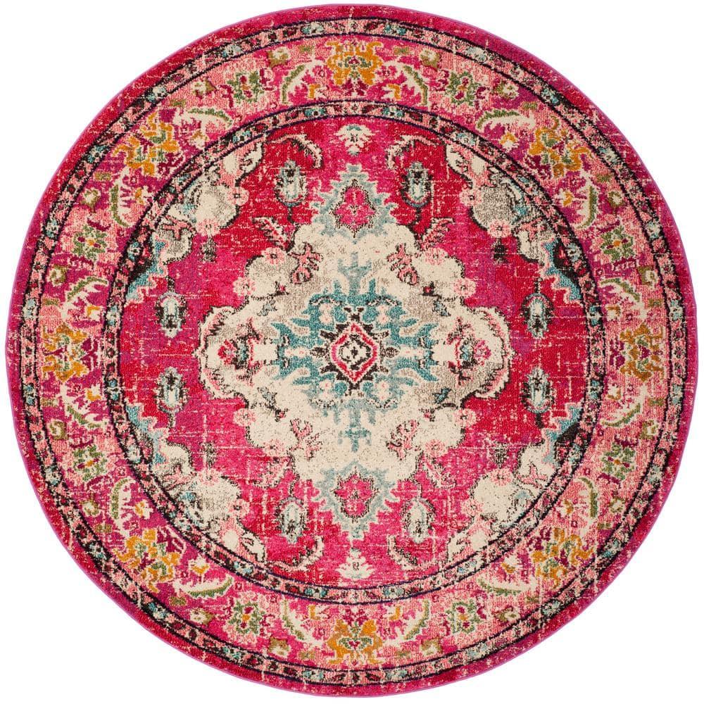 Monaco MNC243 Power Loomed Indoor Area Rug - Pink/Multi - 5' Round - Safavieh