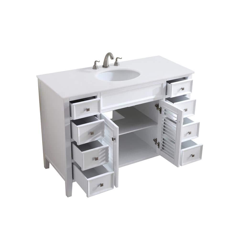 48 in. Single Bathroom Vanity with Ivory White Engineered Marble, White