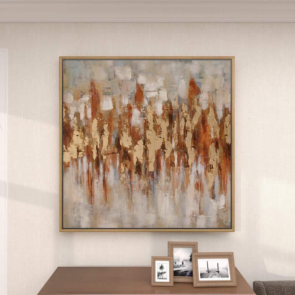 Canvas Abstract Framed Wall Art with Gold Frame Gold - Olivia & May: Elegant Decor, Vertical Orientation, Sawtooth Hanging