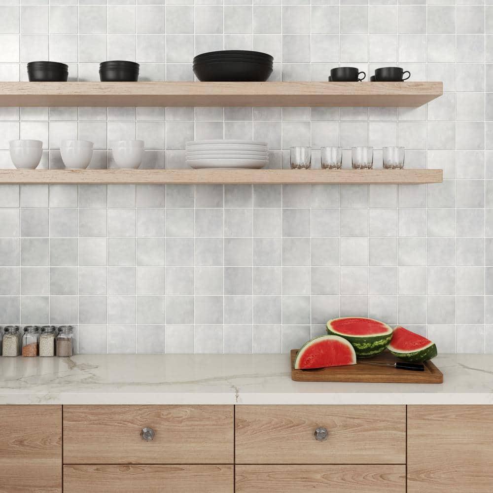 Bedrosians Cloe Square Gloss Ceramic Tile 5 x 5, Grey (10.83 sq. ft./Case)